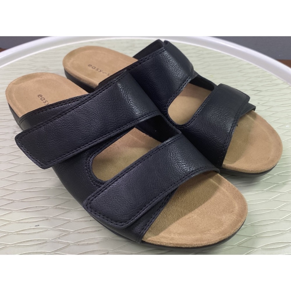 Easy Spirit SeBowen Women Black Flat Comfort Sandals Lightweight Slip On 7.5 M